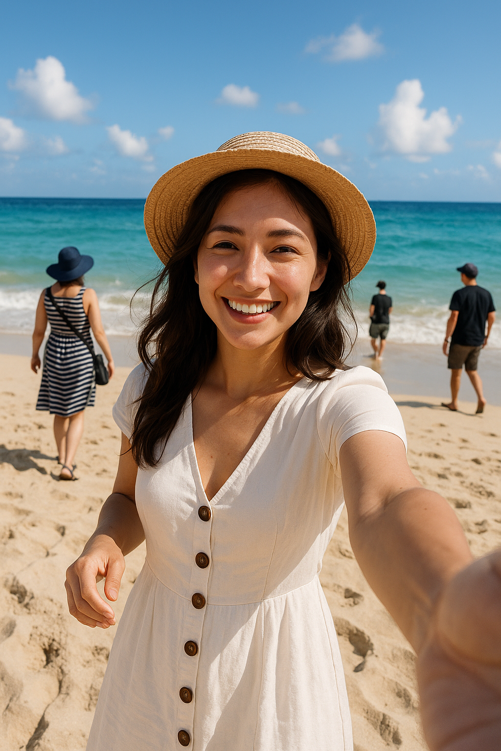 Beach photo with people before AI processing